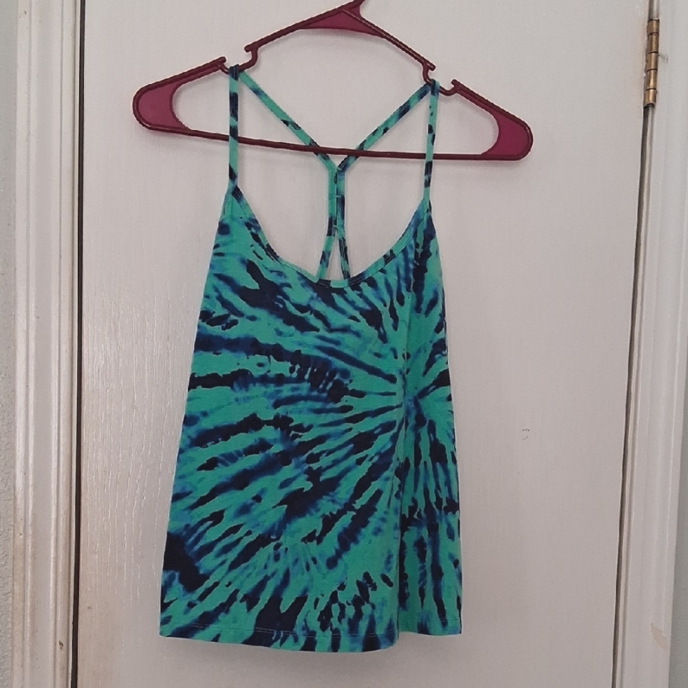 Jenni Intimates Tie-Dye Shelf Bra Tank Top Teal and Navy Sz S